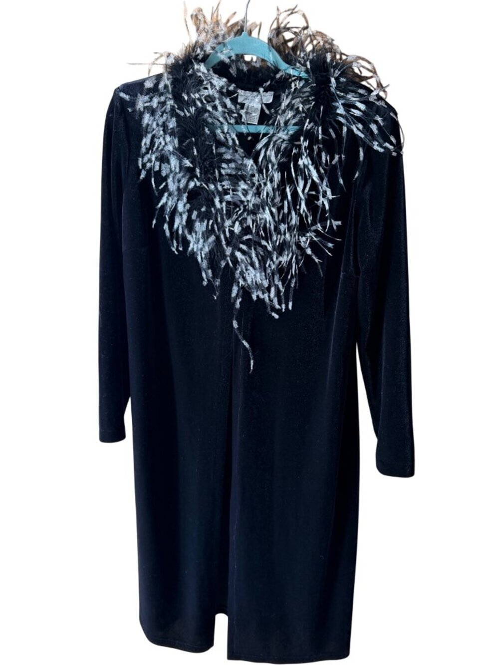 Jackie Jon Womens Feather Collar Trim Velvet Duster Cardigan Size Large Y2K Glam